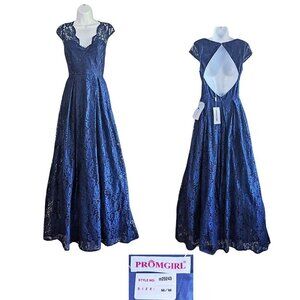 NWT PROMGIRL Illusion Sweetheart Lace Overlay Open Back Gown m25243 Size M